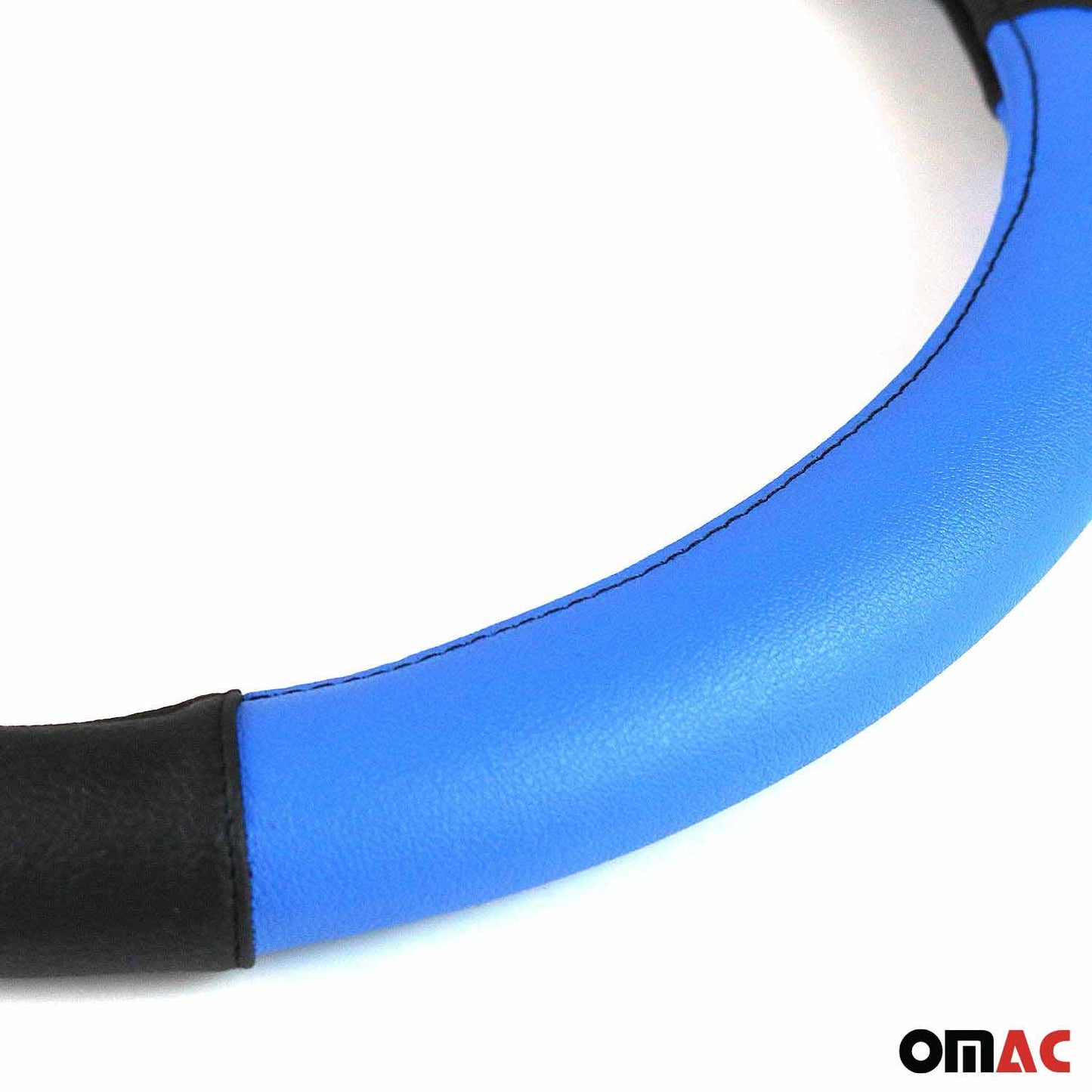 14.5-15.5’’ Steering Wheel Cover Blue Black Leather Anti-slip Breathable