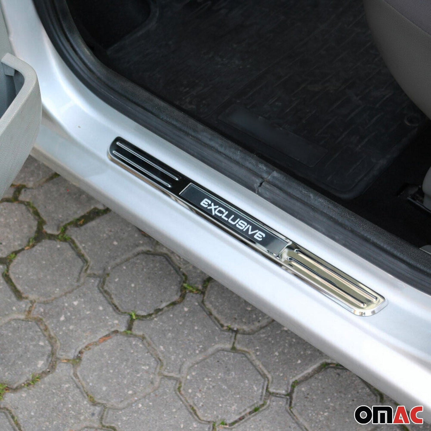 OMAC Door Sill Scuff Plate Illuminated for Fiat 500L 500X Exclusive Steel Silver 4x U016562