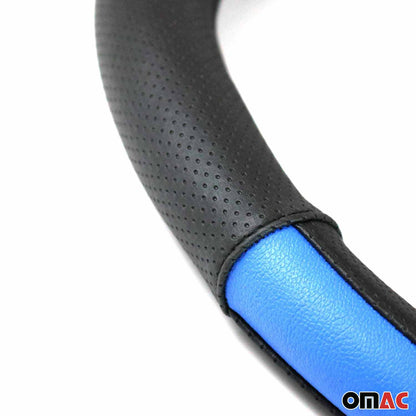 14.5-15.5’’ Steering Wheel Cover Half Moon Blue Leather Anti-slip Breathable