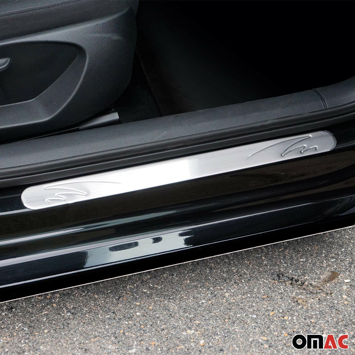 OMAC Door Sill Scuff Plate Scratch Protector for Mitsubishi Steel Silver Wave 4 Pcs U028389