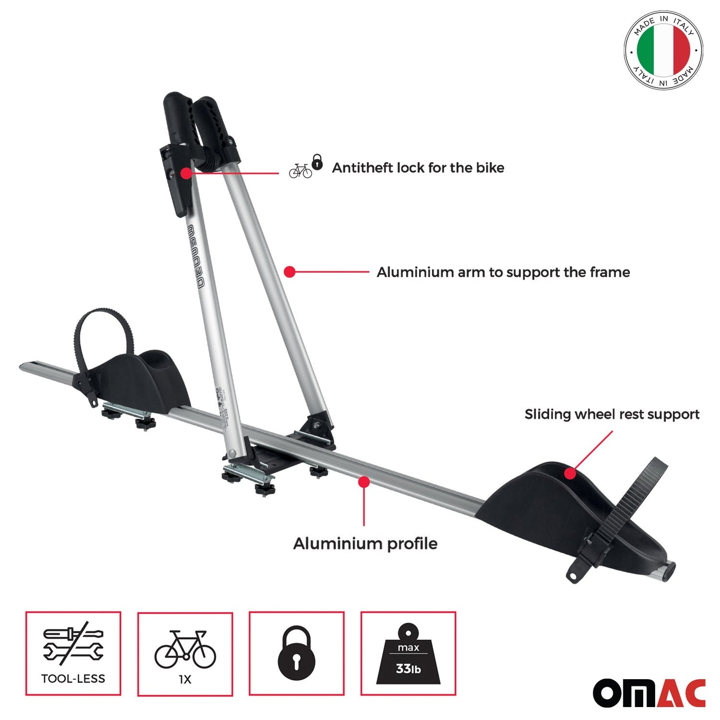 Bike Carrier Rack Hitch Roof Mount Aluminum One Bicycle Exterior Accessory