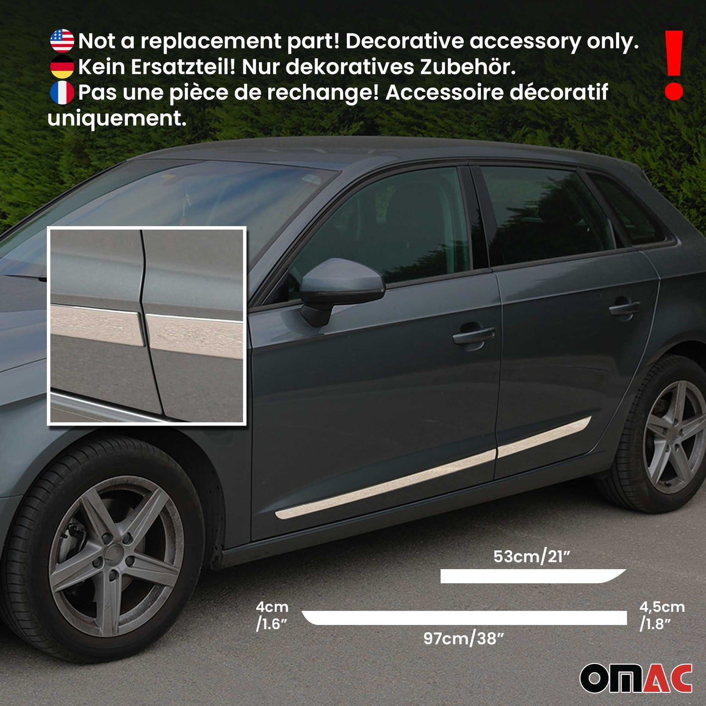 2013-2015 Subaru XV Crosstrek Side Door Molding Trim Skirt Garnish Stainless Steel Gloss 4Pcs