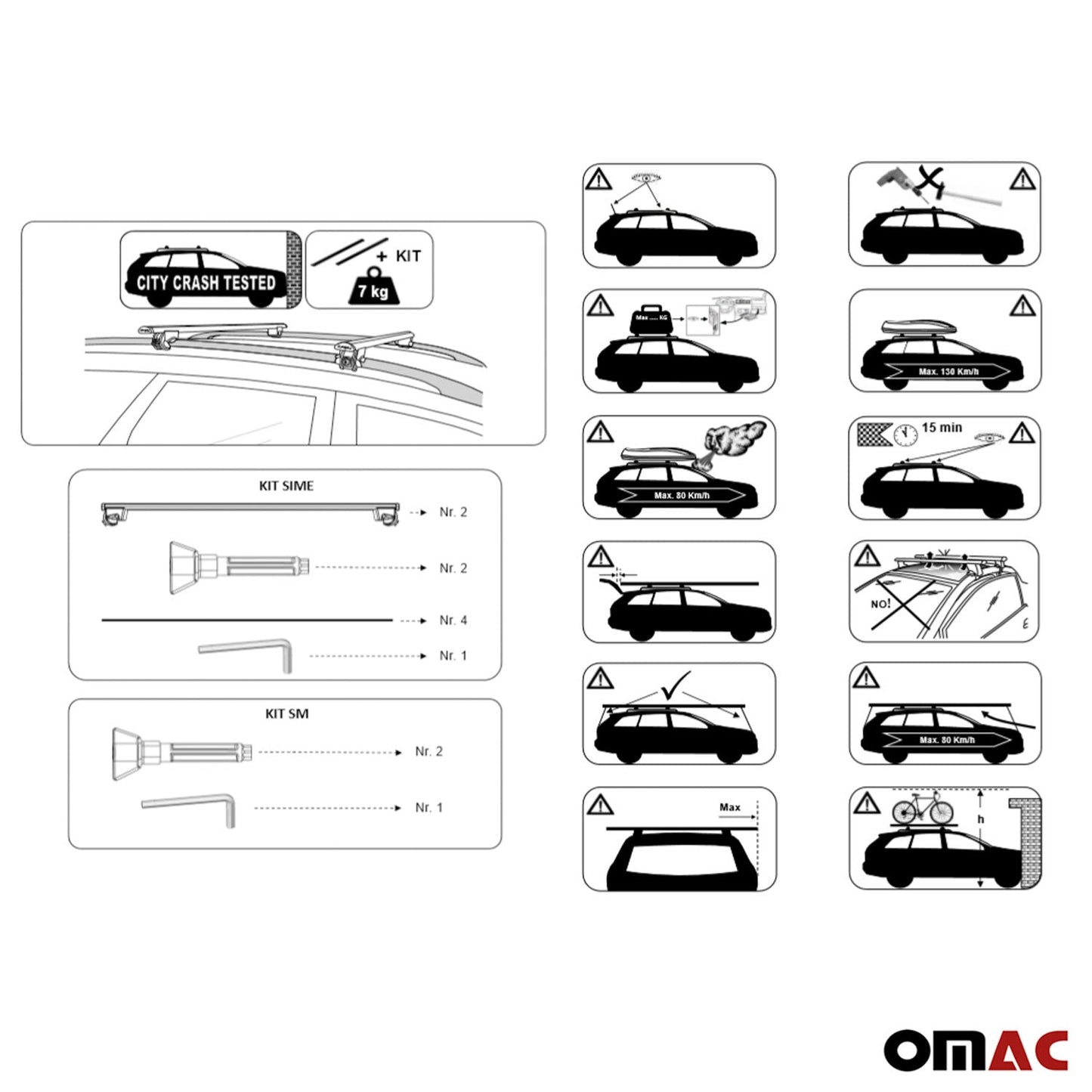OMAC Roof Rack Cross Bars Lockable for Mercedes T Class 1990-2019 Aluminium Silver 2x U005813