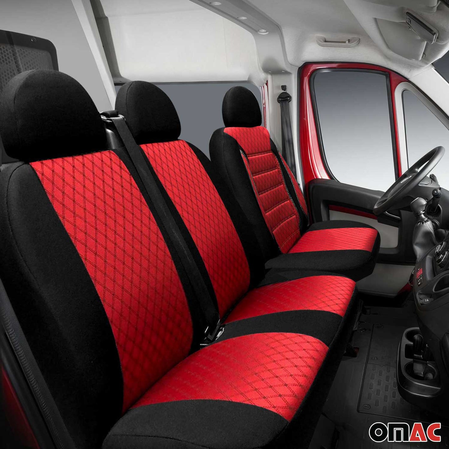 OMAC Front Car Seat Covers for RAM Promaster City 2015-2022 Black Red 2+1 Set A013007