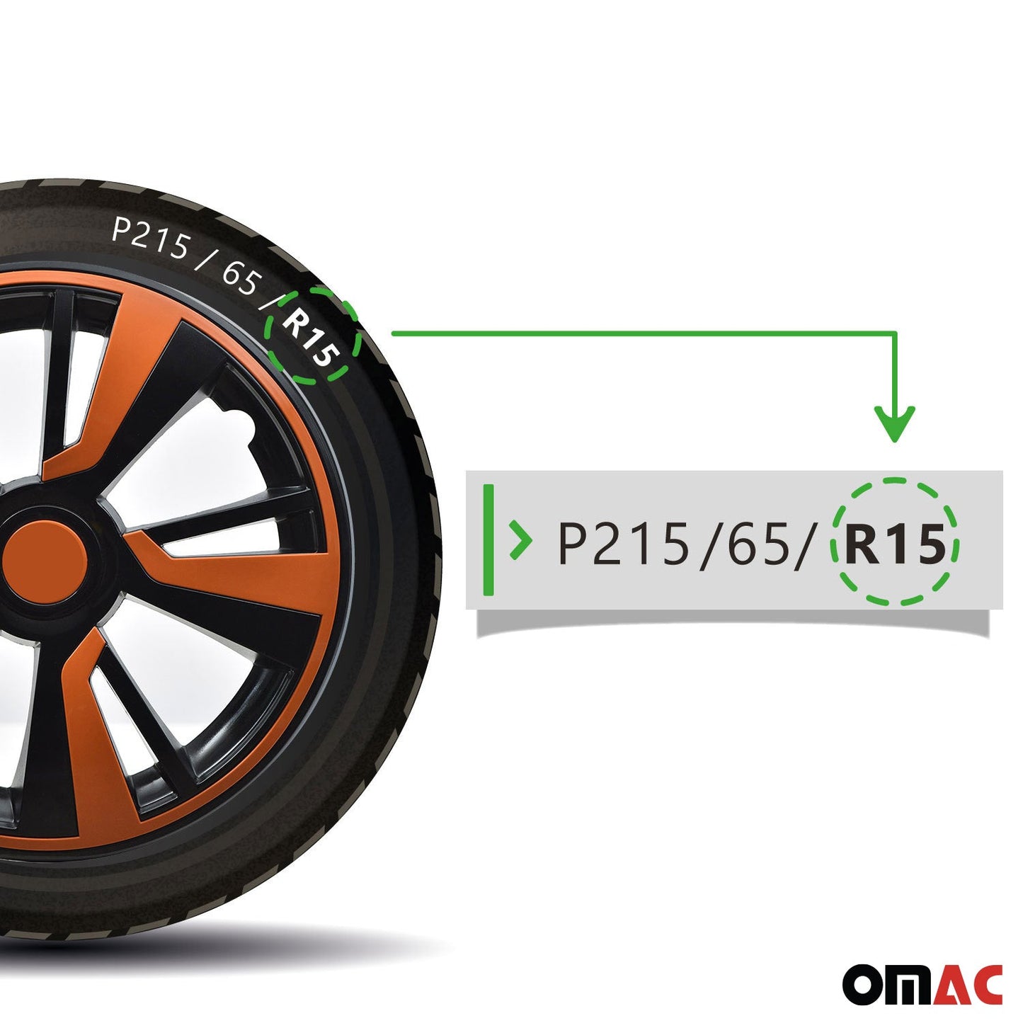 OMAC 15" Hubcaps Wheel Rim Cover Black with Orange Insert 4pcs Set 99FR243B15O