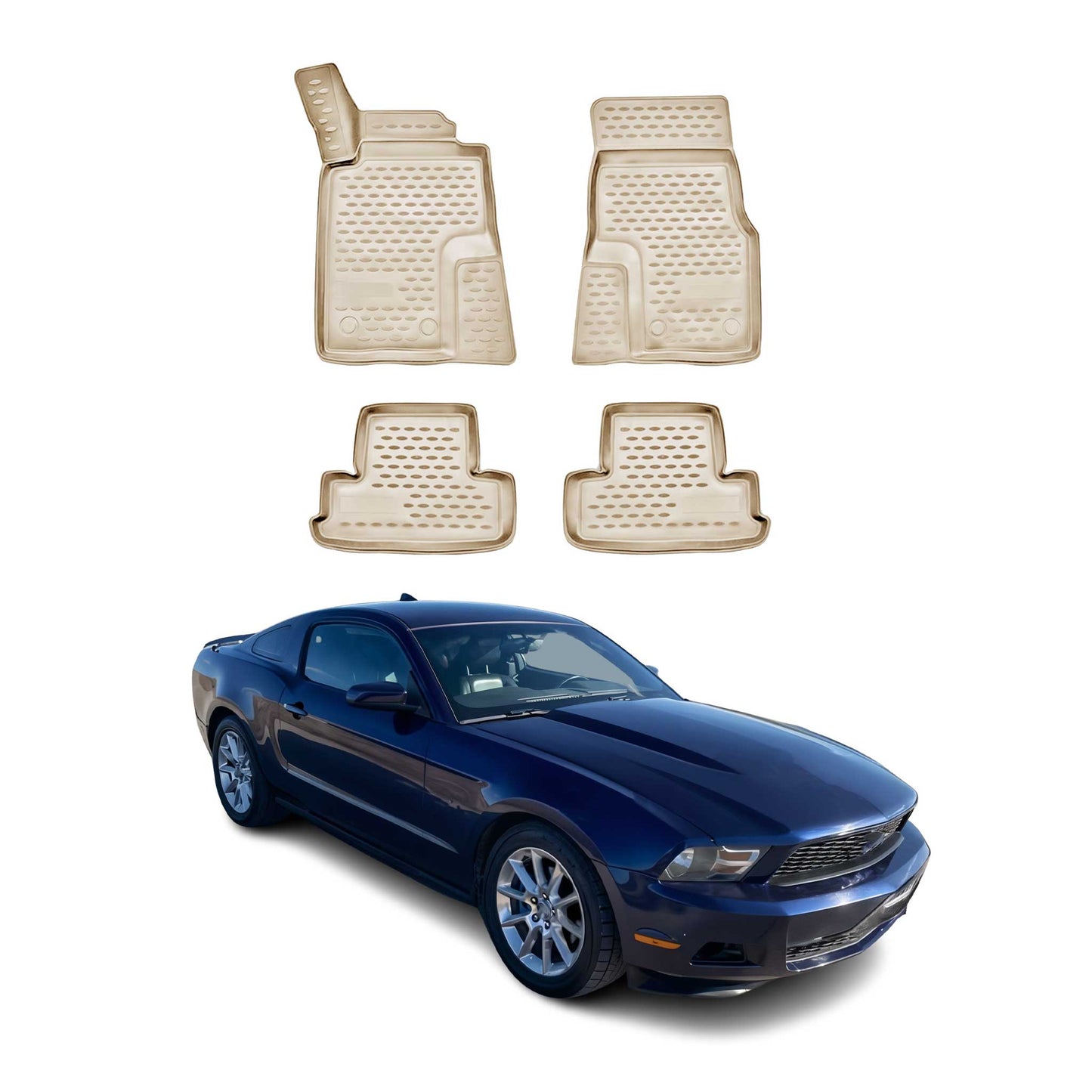 2010-2014 Ford Mustang Floor Mats Liners Full Set All Weather Beige