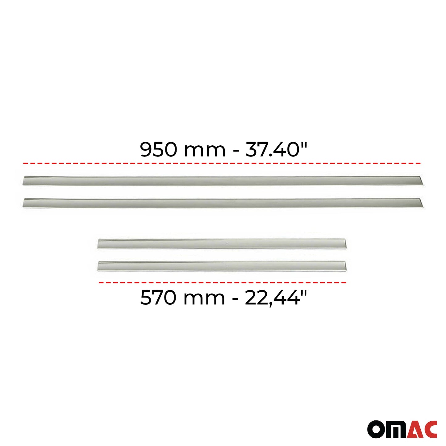 OMAC Universal Chrome Side Door Streamer Guard S.Steel Silver 4 Pcs. 96095-57