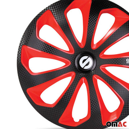 OMAC 16" Sparco Sicilia Wheel Covers Hubcaps Black Red Carbon 4 Pcs 96SPC1675BKRDC