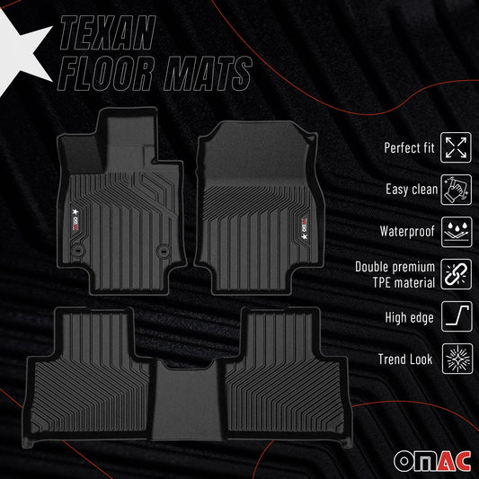2019-2025 Toyota RAV4 Premium Floor Mats Liners First and Second Row Set Black