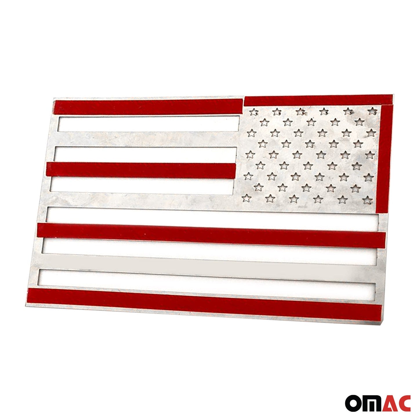 OMAC US American Flag Brushed Chrome Decal Car Sticker Emblem Steel LC-96USA001T