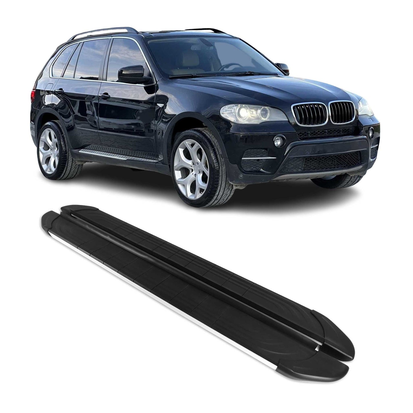 2007-2013 BMW X5 E70 Running Boards Side Steps Silver & Black