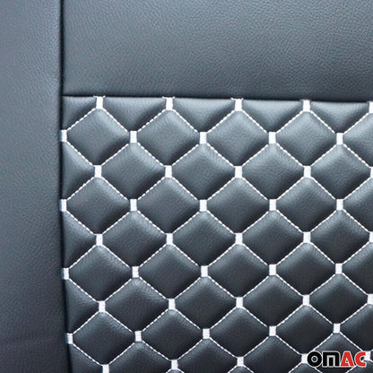 OMAC Leather Custom fit Car Seat Covers for Ford Transit 2015-2024 Black White 2626321A-SB1