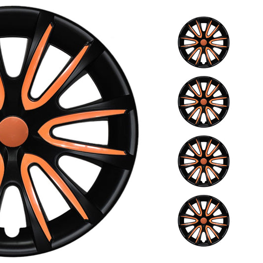 Bicolo Hub Caps Wheel Cover 15" Black Matt & Orange Full Set 4 pcs.