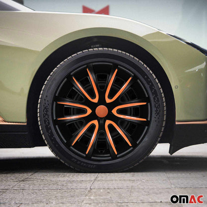 Bicolo Hub Caps Wheel Cover 15" Black Matt & Orange Full Set 4 pcs.