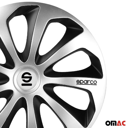 OMAC 15" Sparco Sicilia Wheel Covers Hubcaps Silver Black 4 Pcs 96SPC1573SVBK