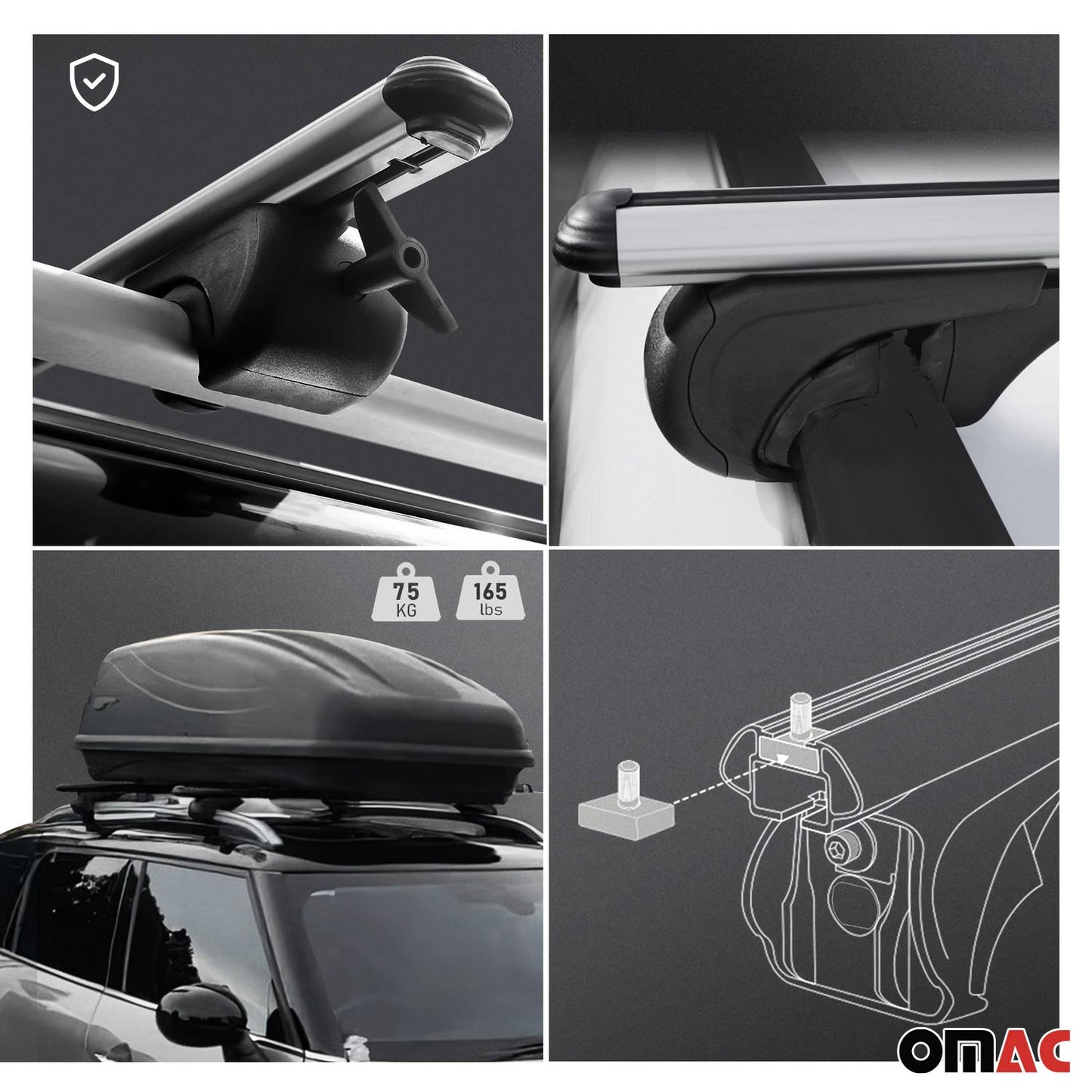 OMAC Lockable Roof Rack Cross Bars Luggage Carrier for Dodge Journey 2009-2020 Gray 25289696929L