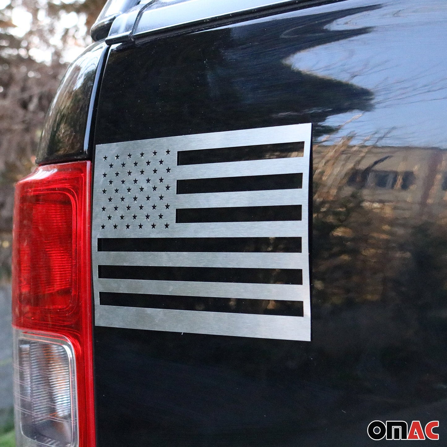 OMAC 2 Pcs US American Flag for Chevrolet Avalanche Brushed Chrome Decal S.Steel U022192