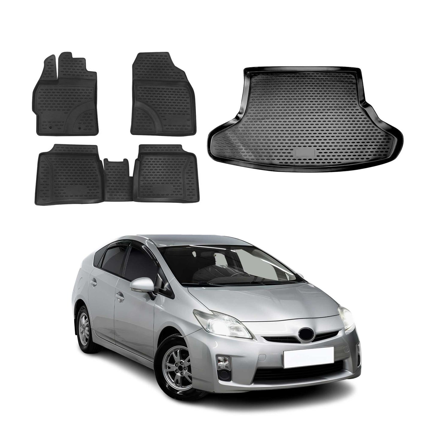 2010-2015 Toyota Prius XW30 Floor Mats & Cargo Liner Full Set All Weather Black