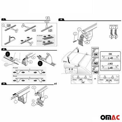 OMAC Top Roof Racks Cross Bars fits Honda Civic 2022-2024 2Pcs Black Aluminium G001854