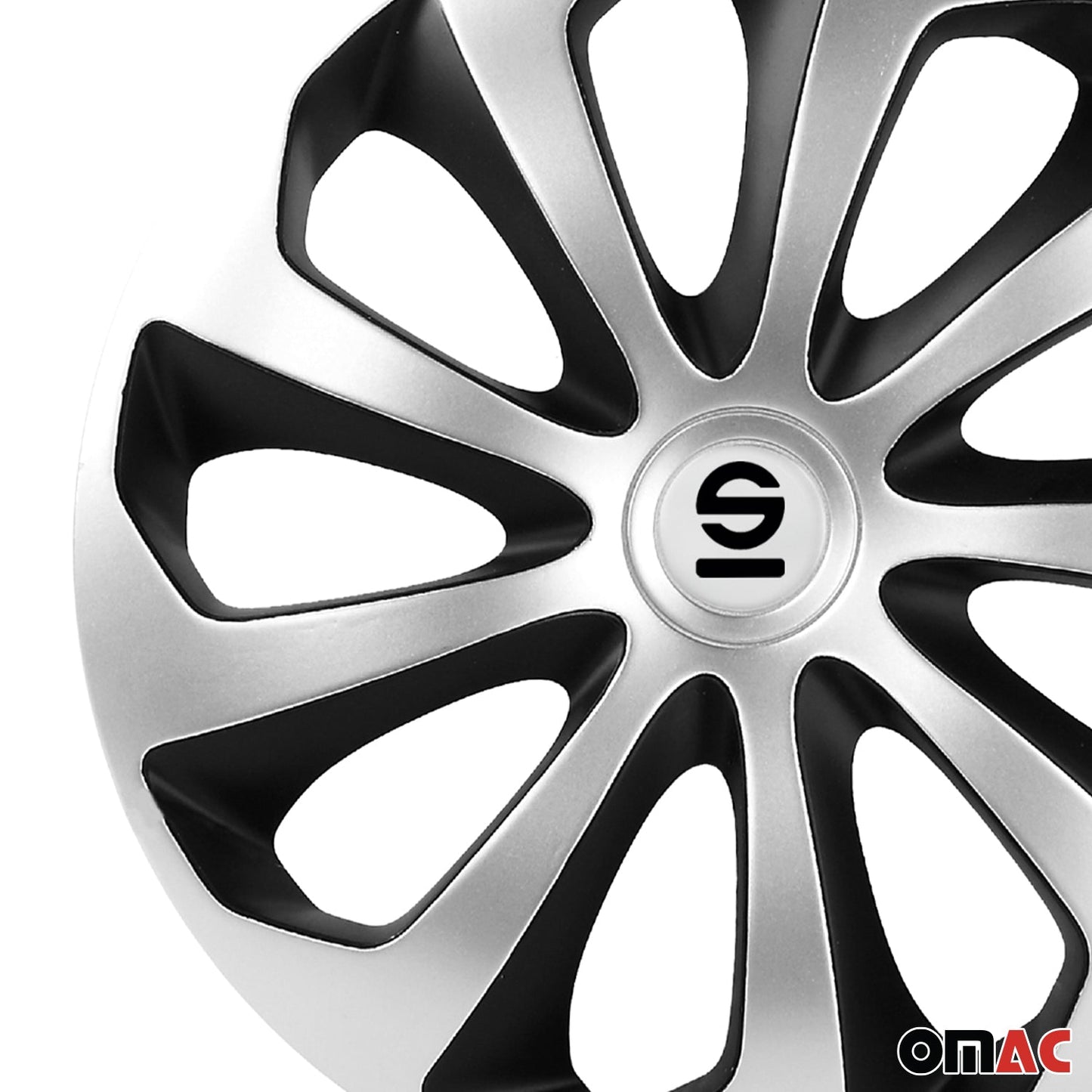 OMAC 16" Sparco Sicilia Wheel Covers Hubcaps Silver Black 4 Pcs 96SPC1673SVBK