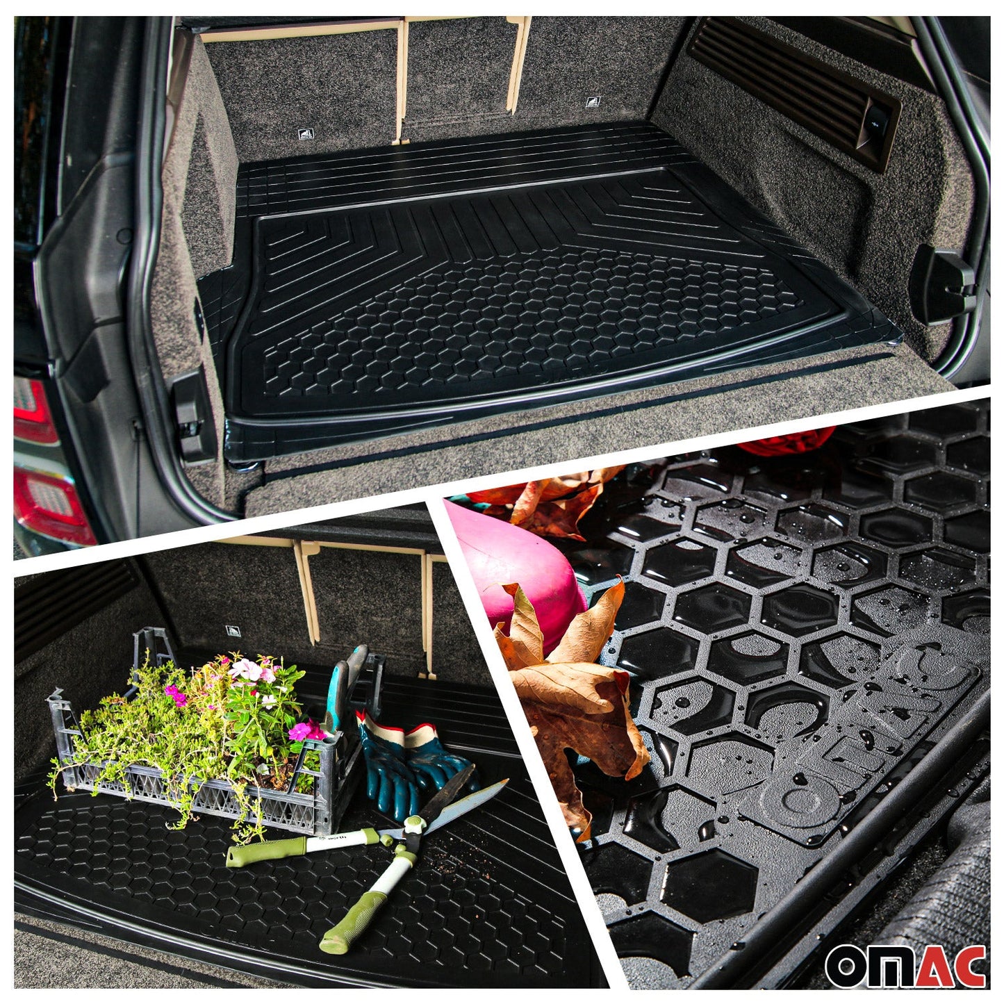 OMAC Trimmable Floor Mats & Trunk Mat Waterproof for Mercedes Rubber TPE Black 5Pcs U000654