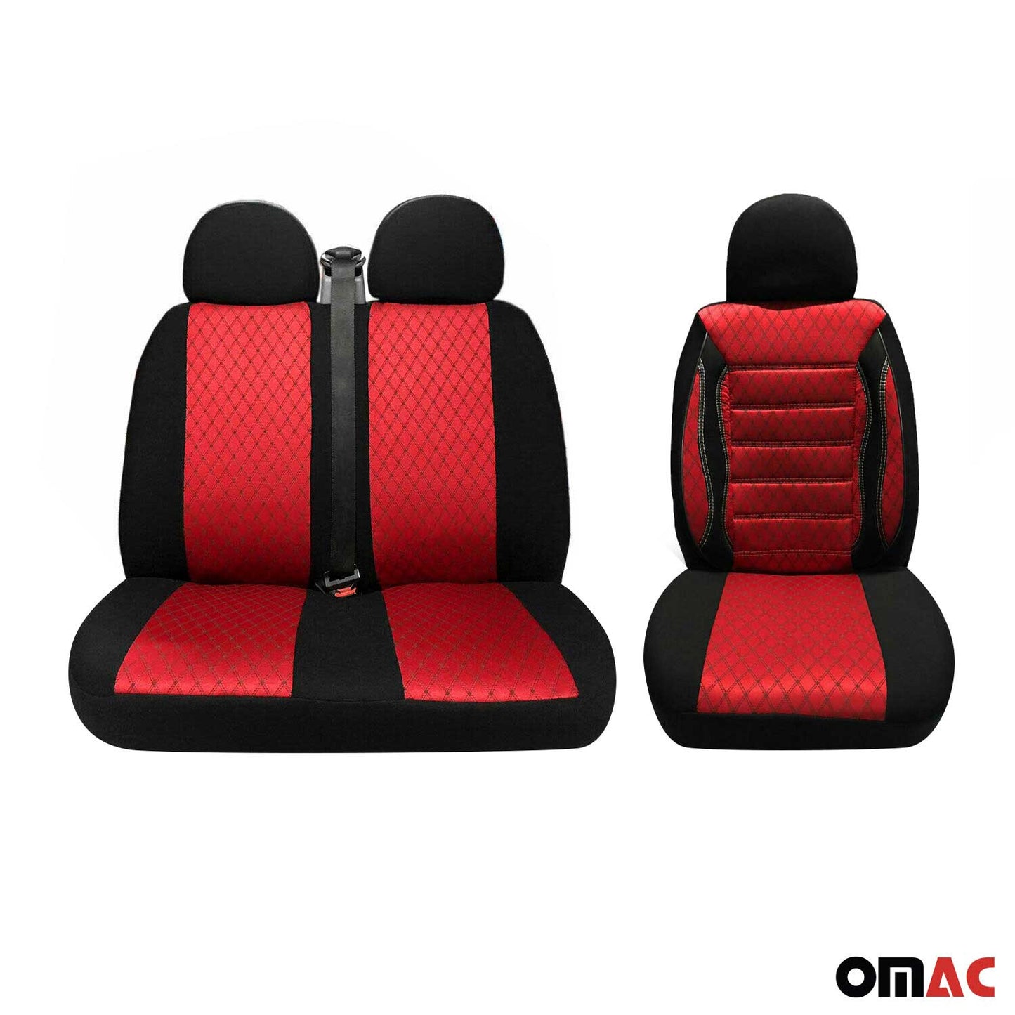 OMAC Front Car Seat Covers Protector for RAM Promaster 2014-2024 Black Red 2+1 Set A013009