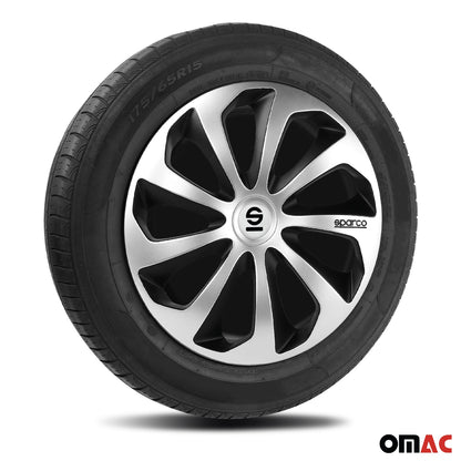OMAC 14" Sparco Sicilia Wheel Covers Hubcaps Silver Black 4 Pcs 96SPC1473SVBK