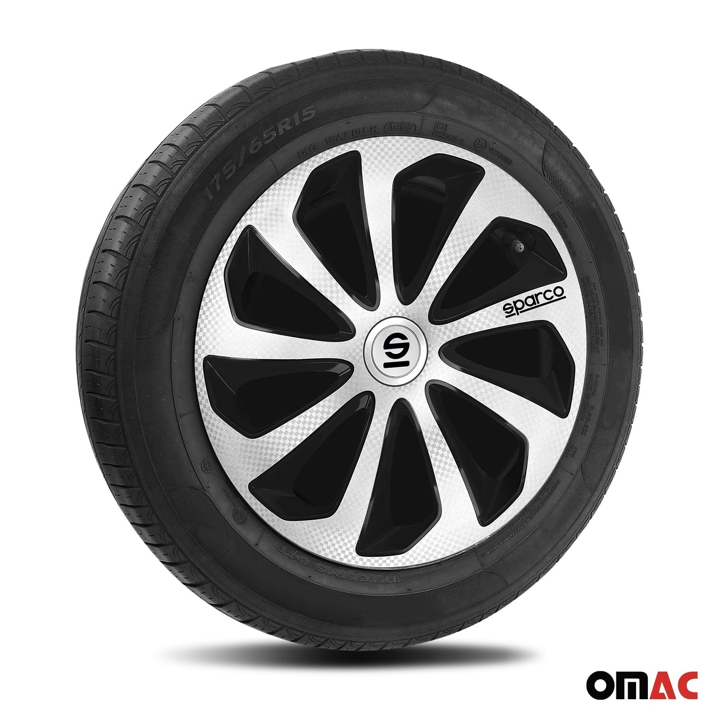 OMAC 15" Sparco Sicilia Wheel Covers Hubcaps Silver Carbon Black 4 Pcs 96SPC1575SVBKC