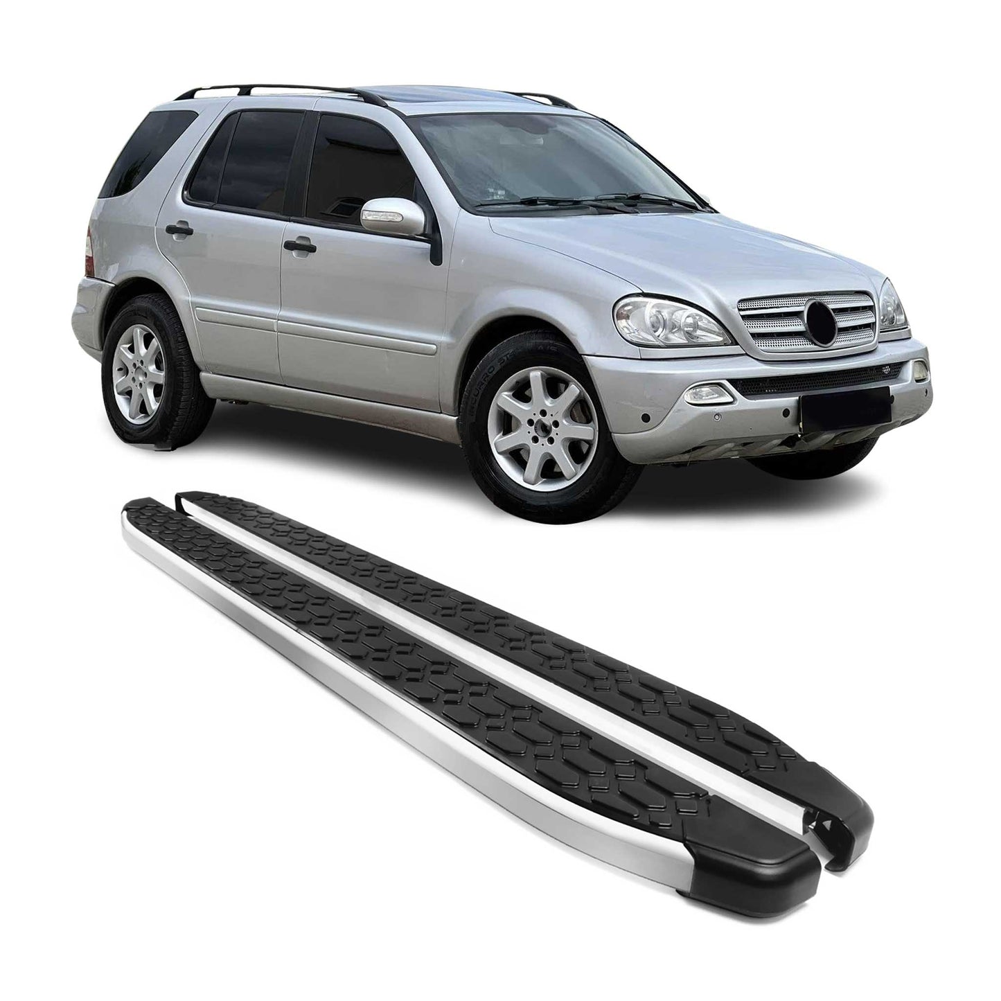 1997-2005 Mercedes M ML Class W163 Running Boards Side Steps Silver & Black
