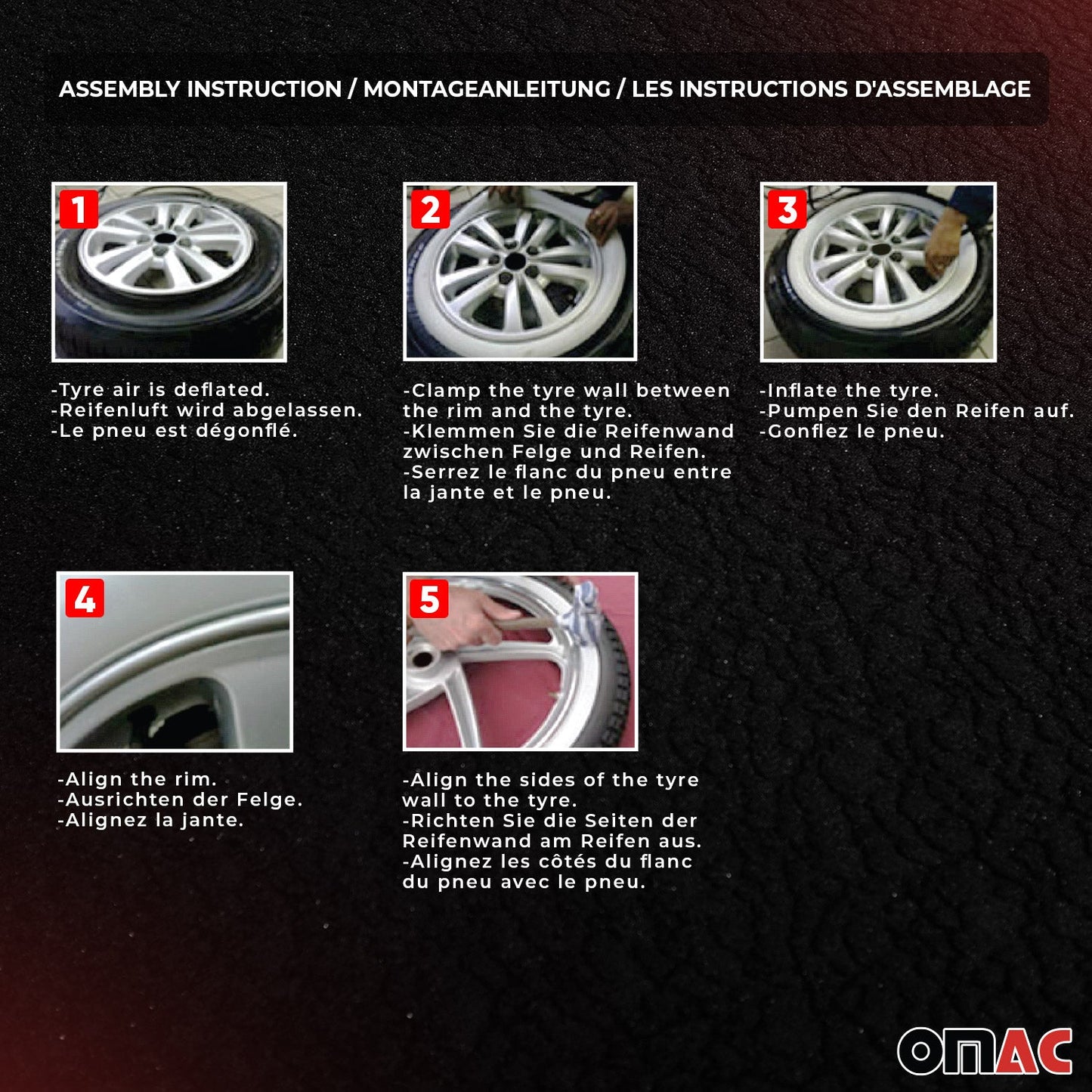 OMAC 16" Tire Wall Portawall Rims Sidewall Rubber Ring for Mitsubishi Set White 4x U023809