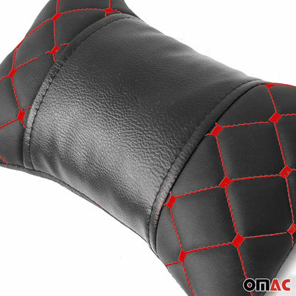 OMAC 2x Car Seat Neck Pillow Head Shoulder Rest Pad Black with Red PU Leather SET96322-KS1