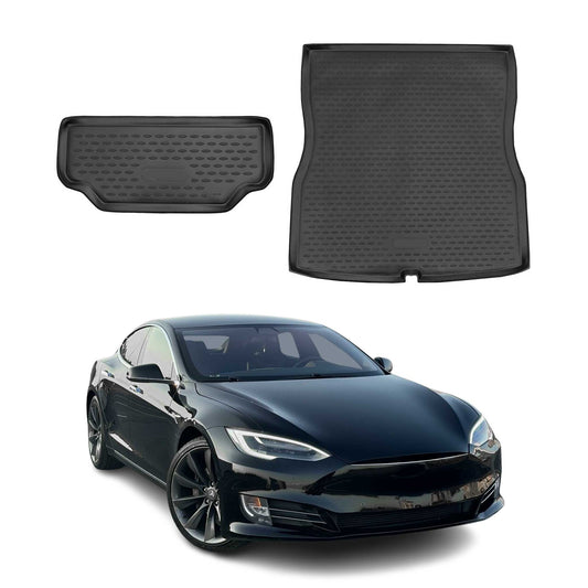2016-2020 Tesla Model S Custom Floor Mats & Cargo Liners Black 2 Pcs