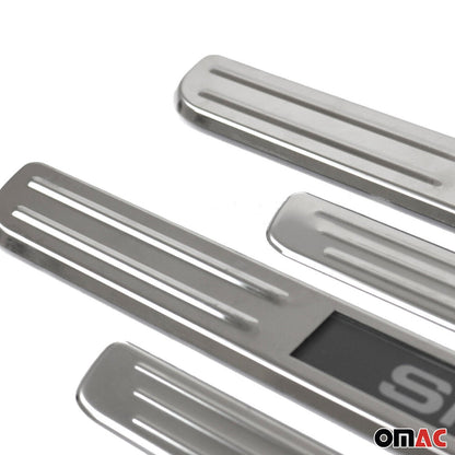 OMAC Door Sill Scuff Plate Illuminated for Mini Cooper Sport Steel Silver 4 Pcs U016501