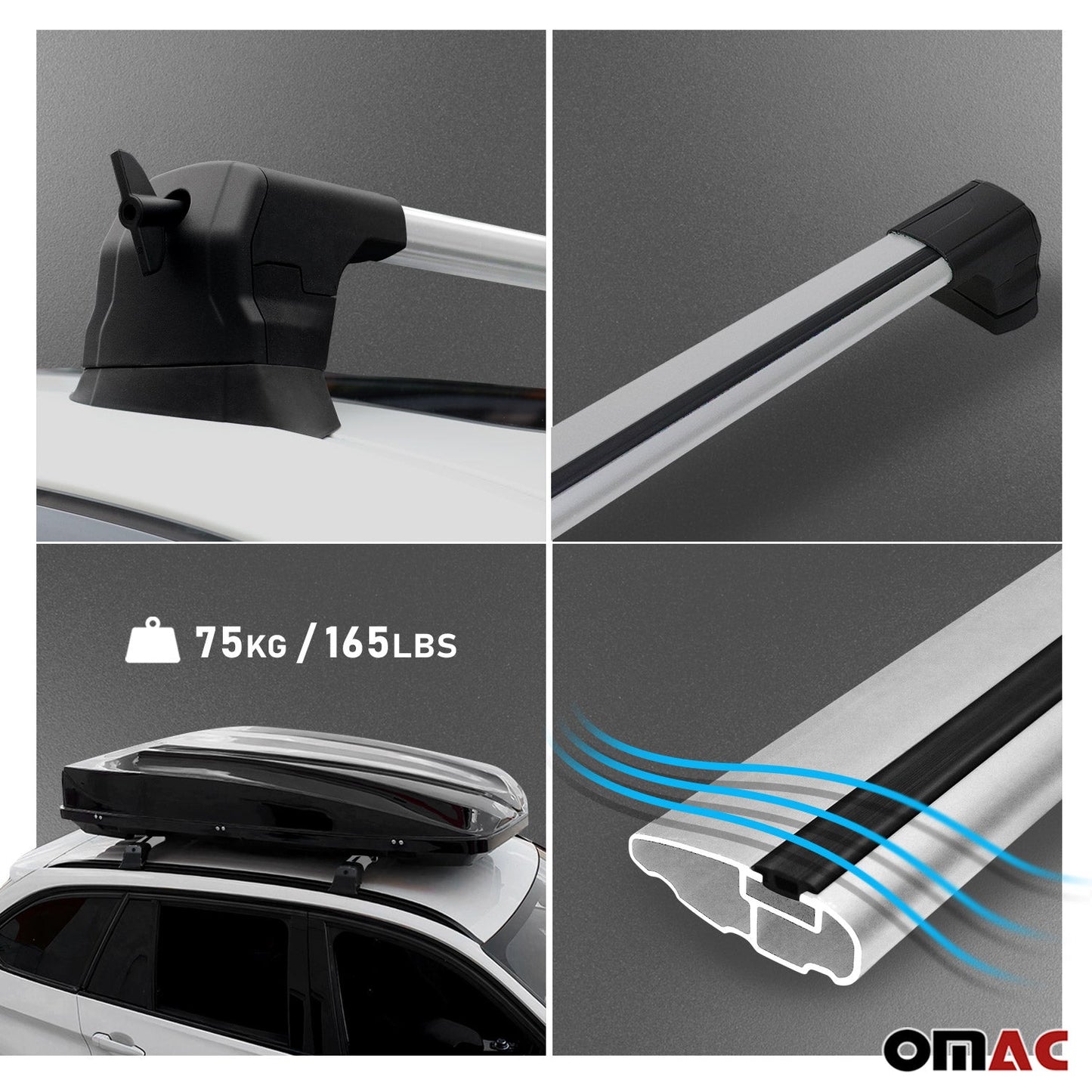 OMAC Fix Points Roof Racks Cross Bar Carrier for Subaru Impreza 2008-2011 Alu Gray 2x '6816913