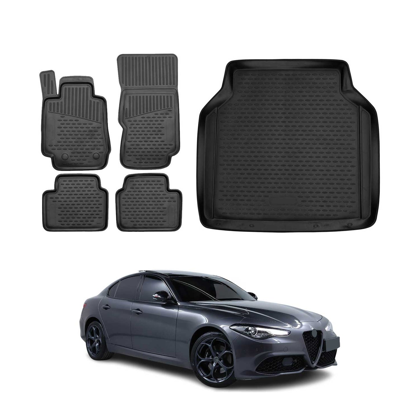 2017-2025 Alfa Romeo Giulia Floor Mats & Cargo Liner Full Set All Weather Black