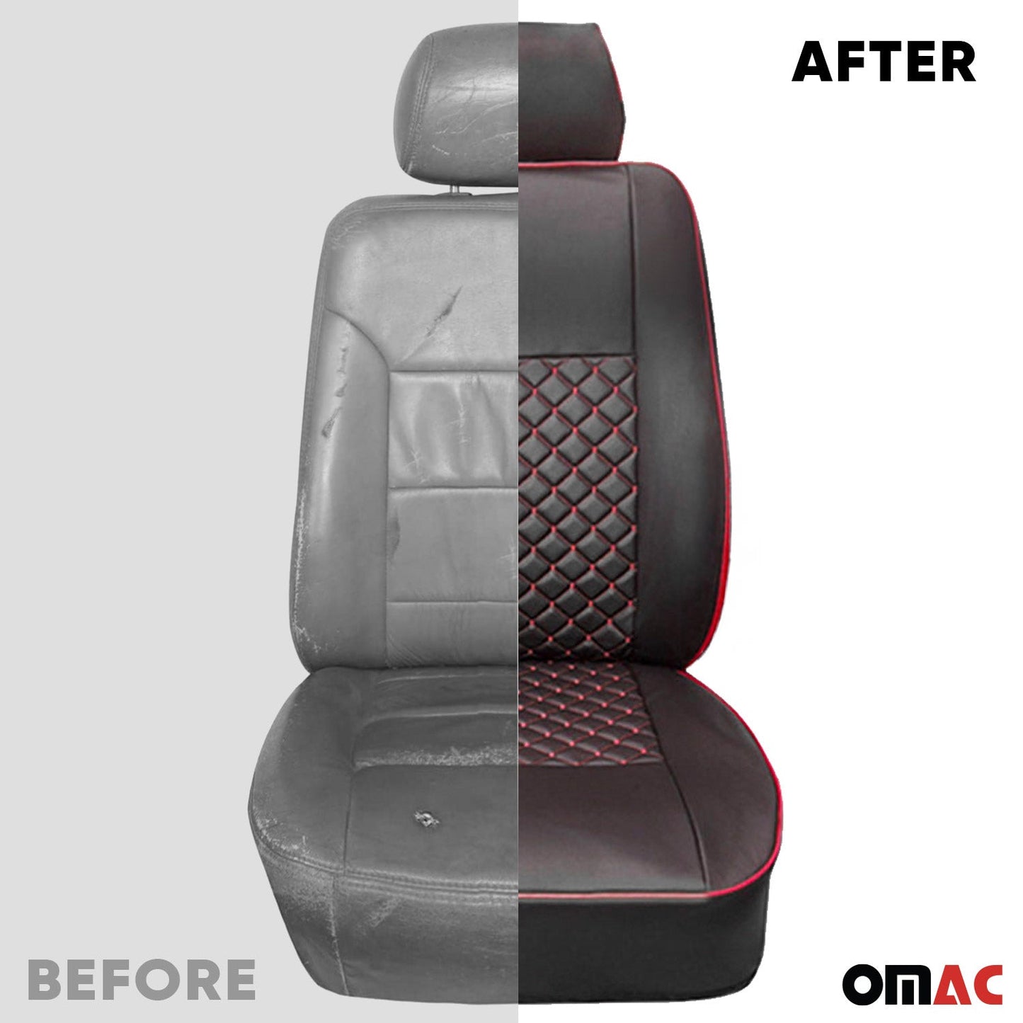 OMAC Leather Front Car Seat Covers Protector for RAM ProMaster 2014-2024 Black Red 2523321SK1-SET