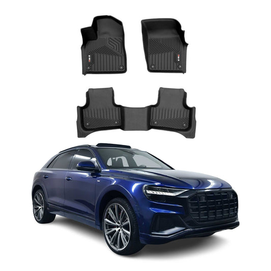 2018-2025 Audi Q7 Q8 SQ7 SQ8 Premium Floor Mats Liners First and Second Row Set Black