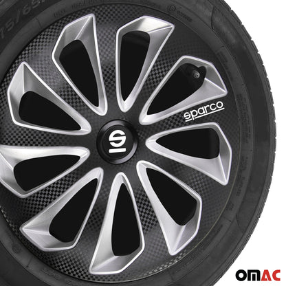 OMAC 16" Sparco Sicilia Wheel Covers Hubcaps Black Silver 4 Pcs 96SPC1675BKSVC