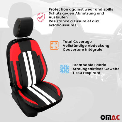 Fiat Front Car Seat Covers Protector Black White Red Breathable Cotton