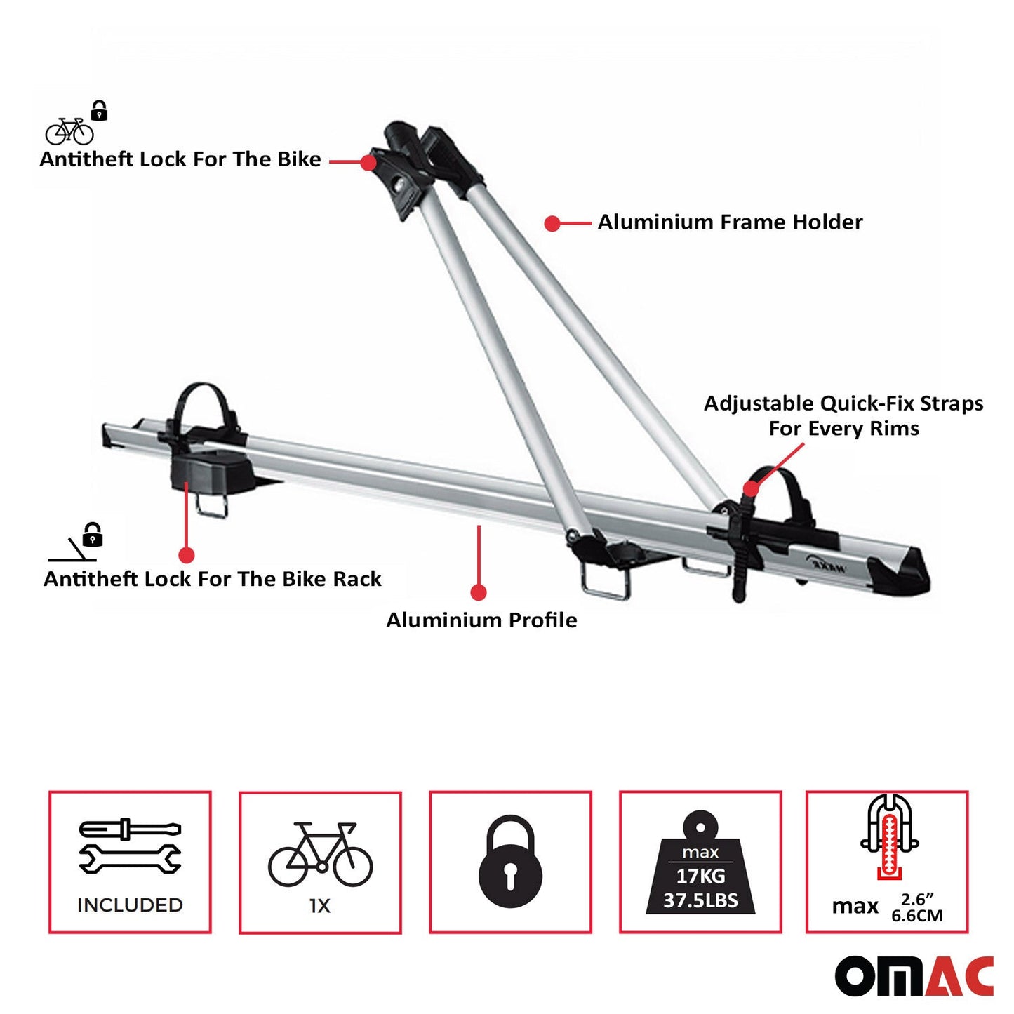 OMAC Bike Rack Carrier Roof Racks Set for RAM ProMaster City 2015-2022 Silver 3x U020720