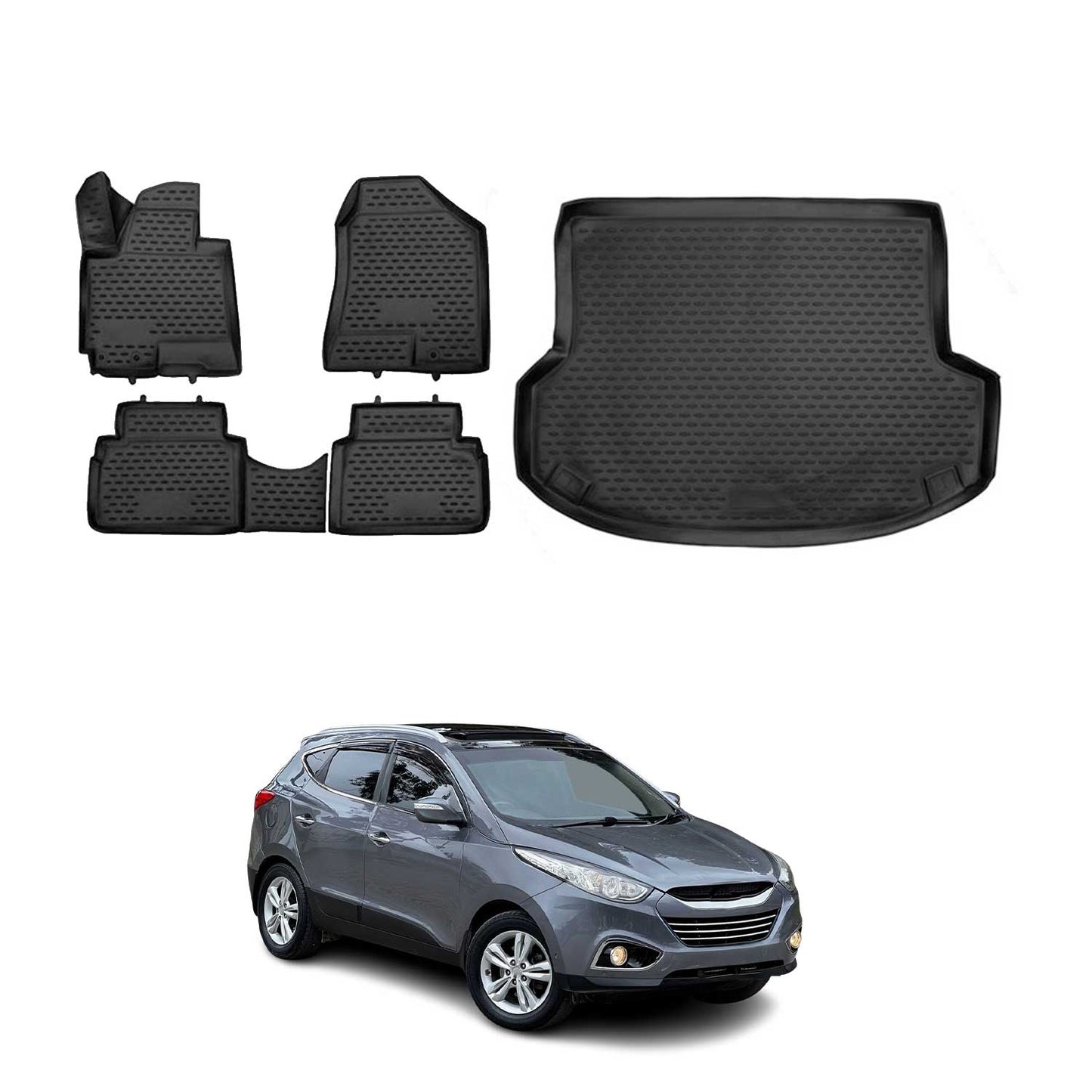 2010-2015 Hyundai Tucson Floor Mats & Cargo Liner Full Set All Weather Black