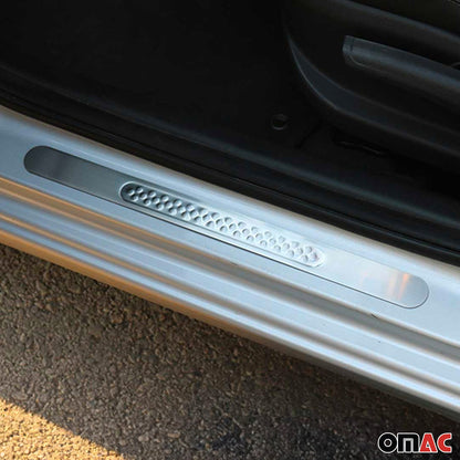 OMAC Door Sill Scuff Plate Scratch Protector for Ford Steel Silver 2 Pcs U028541