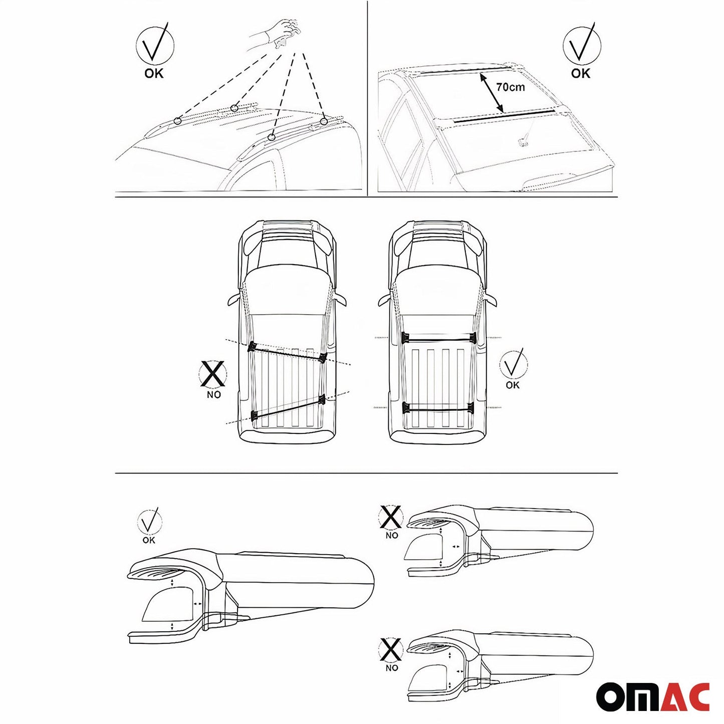 OMAC Roof Rack Cross Bars Luggage Carrier for Ford Transit 2015-2024 Alu Black 3x 2626928B-3