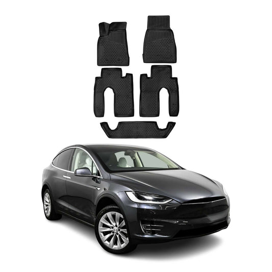 2016-2020 Tesla Model X Floor Mats Liners Full Set All Weather Black