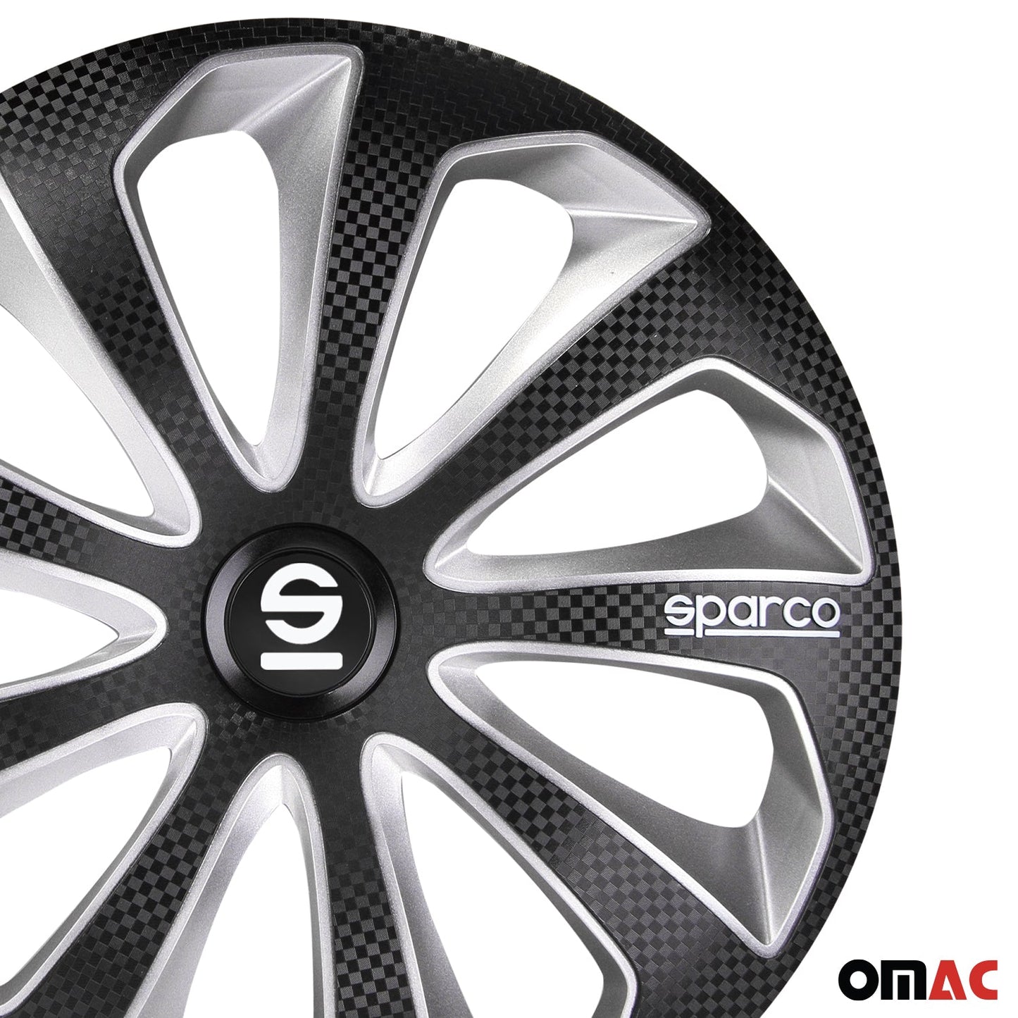 OMAC 15" Sparco Sicilia Wheel Covers Hubcaps Black Silver 4 Pcs 96SPC1575BKSVC