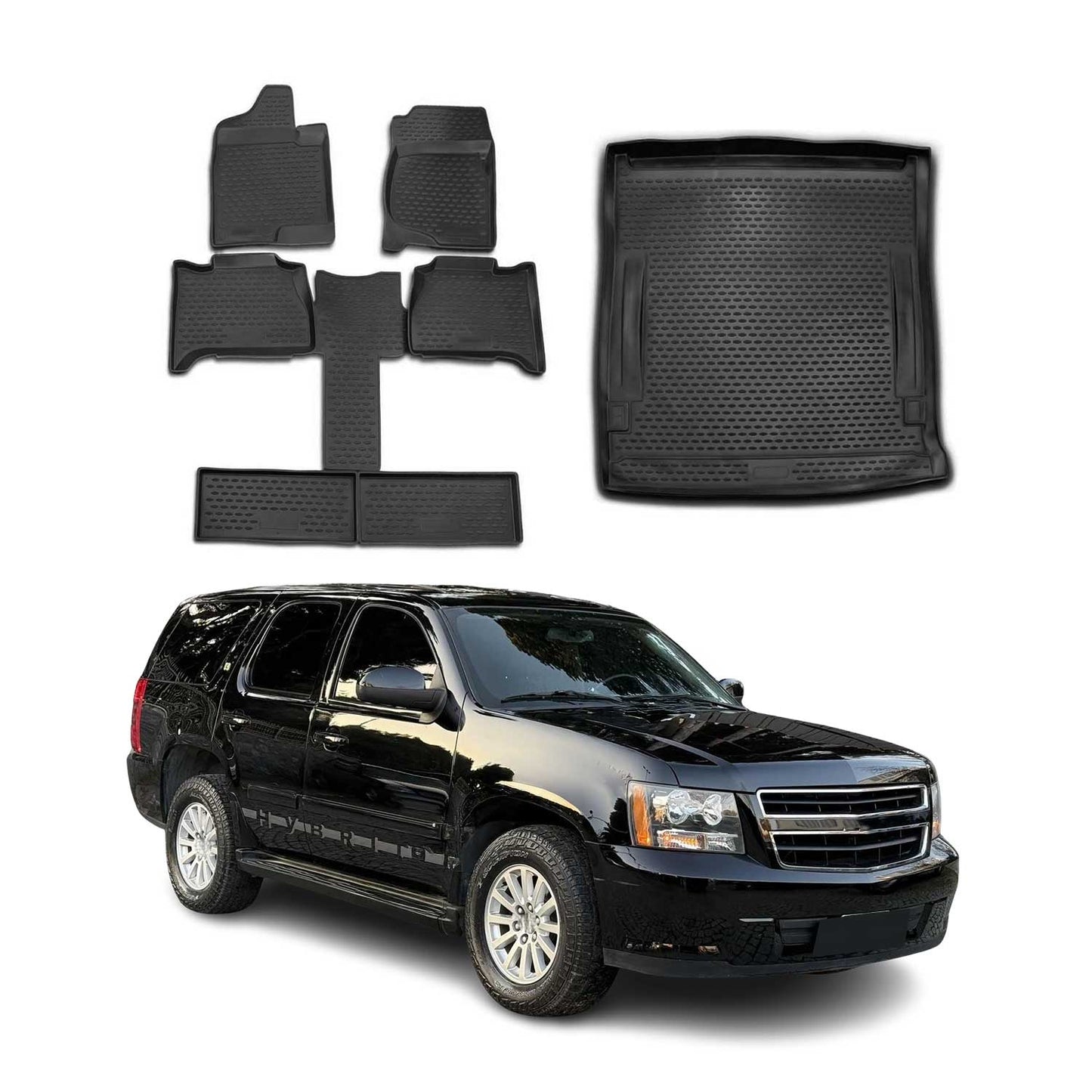 2007-2014 Chevrolet Tahoe Floor Mats & Cargo Liner Full Set All Weather Black