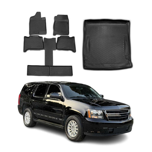 2007-2014 Chevrolet Tahoe Floor Mats & Cargo Liner Full Set All Weather Black
