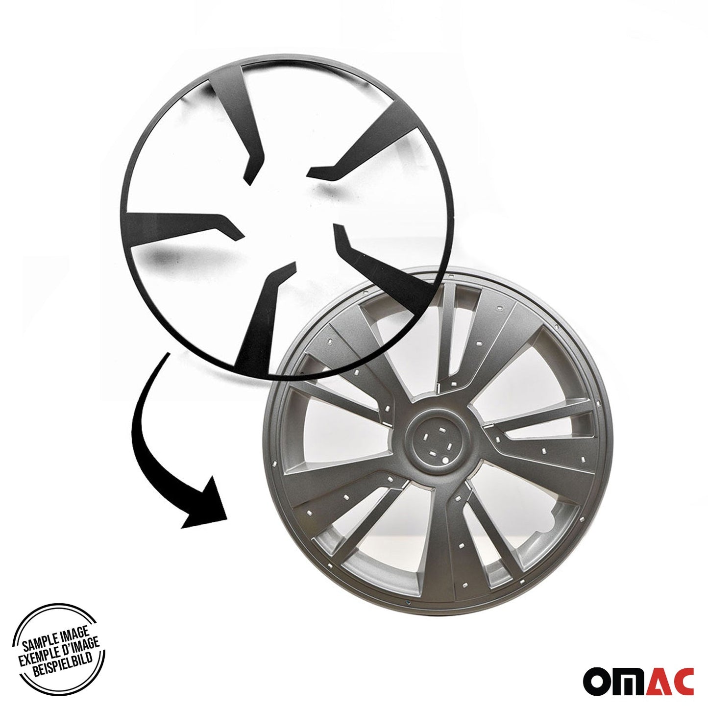 OMAC 15" Hubcaps Wheel Rim Cover Black with Light Grey Insert 4pcs Set VRT99FR243B15LG