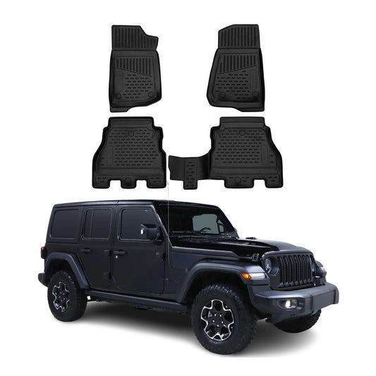 2018-2026 Jeep Wrangler Floor Mats Liners Full Set All Weather 4 Door Black