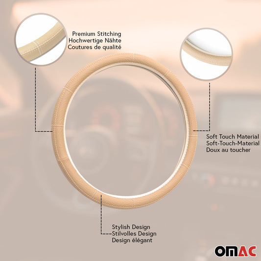 14.5-15.5’’ Steering Wheel Cover Beige Leather Anti-slip Breathable